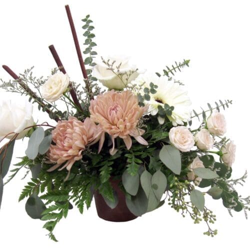 Bouquet en vase 'chocolat blanc et mocha mousse'